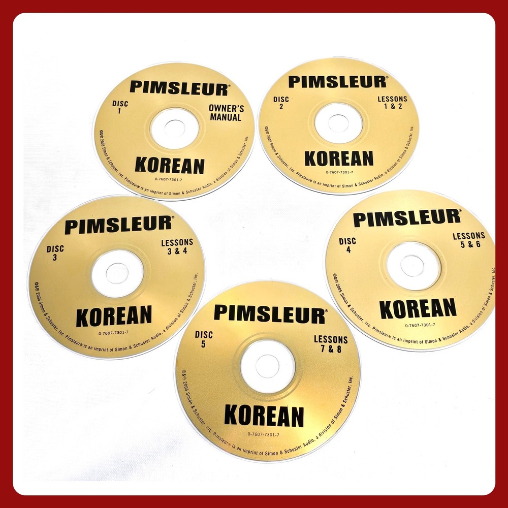 Pimsleur Korean Lessons 1-8 Gold 5 CD Set Simon & Schuster SZ OS Gold VTG